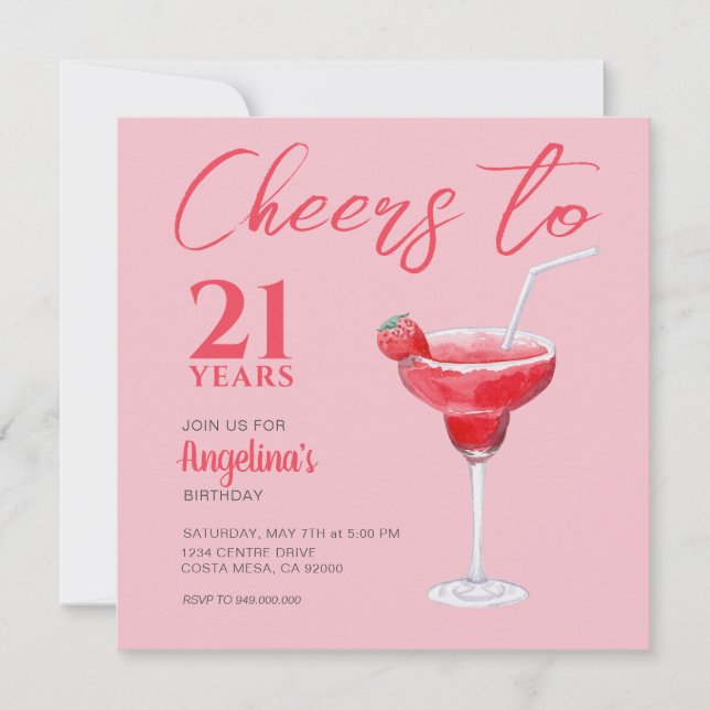 Cheers 21. Geburtstag Rosa Einladung (Vorderseite)