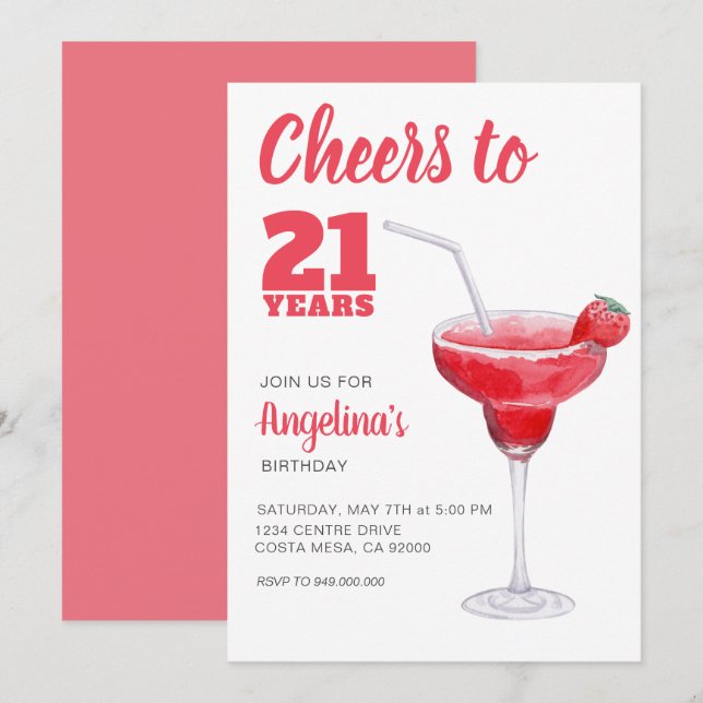 Cheers 21. Geburtstag Rosa Einladung (Vorne/Hinten)