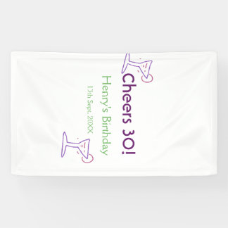 cheers 30th birthday name wine purple glass green  banner