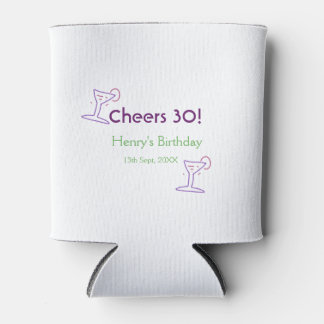 cheers 30th birthday name wine purple glass green  dosenkühler