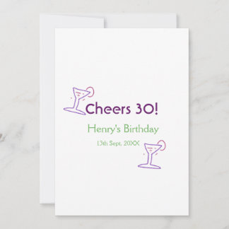 cheers 30th birthday name wine purple glass green  einladung