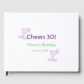 cheers 30th birthday name wine purple glass green  gästebuch