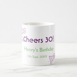 cheers 30th birthday name wine purple glass green  kaffeetasse