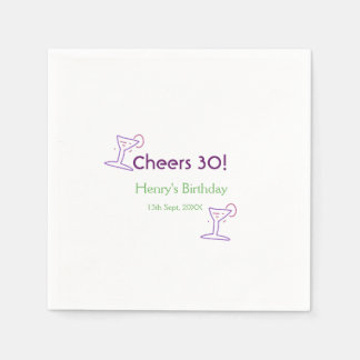 cheers 30th birthday name wine purple glass green  serviette