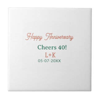 Cheers 40 happy anniversary orange green name date fliese