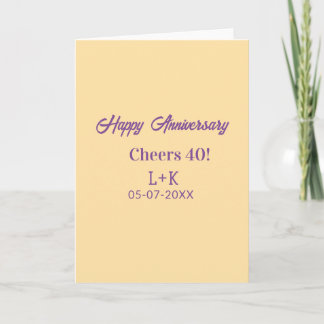 Cheers 40 happy anniversary purple orange pastel n karte
