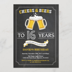 Cheers and Beers 16th Birthday Invitation Card