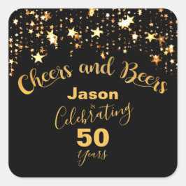"Cheers and Beers" 50. Geburtstag Quadratischer Aufkleber