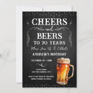 Cheers and Beers 70. Geburtstag Chalkboard Invitat Einladung