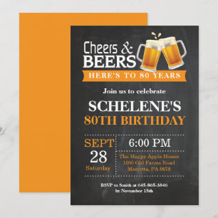 Cheers and Beers 80th Birthday Invitation Card