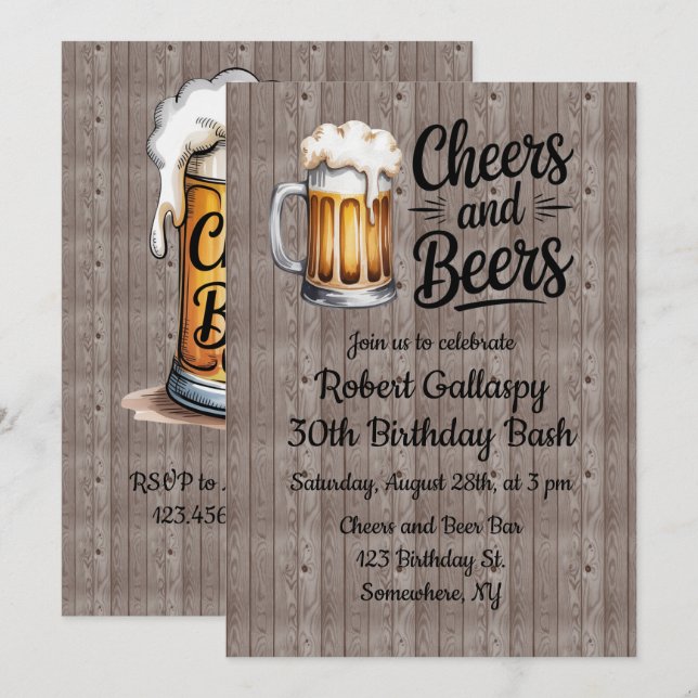 Cheers and Beers Adult Birthday Bash Einladung (Vorne/Hinten)