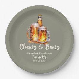 Cheers and Beers Glass Bottle 50th Birthday Pappteller