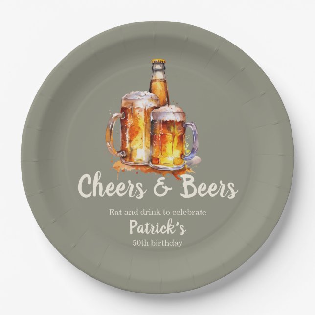 Cheers and Beers Glass Bottle 50th Birthday Pappteller (Vorderseite)