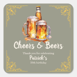 Cheers and Beers Glass Bottle 50th Birthday Quadratischer Aufkleber