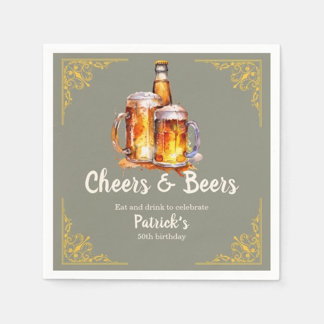 Cheers and Beers Glass Bottle 50th Birthday Serviette (Vorderseite)