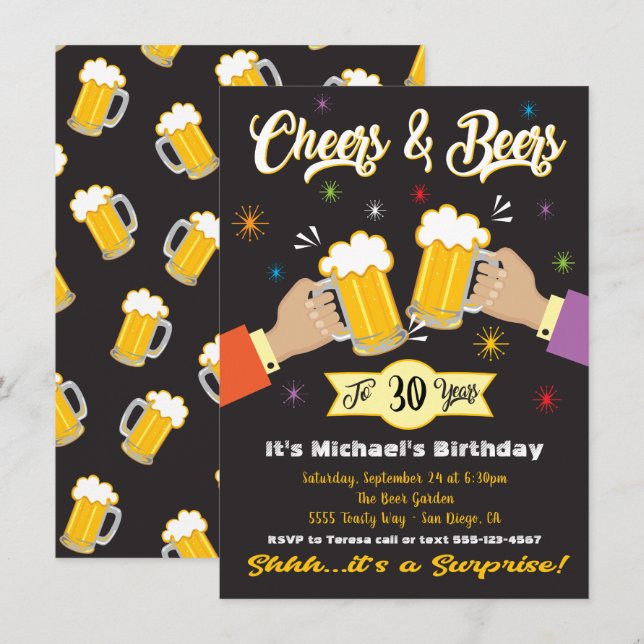 Cheers and Beers Surprise Party Invitation Einladung (Vorne/Hinten)