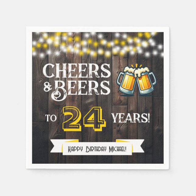 Cheers and Beers to 24 Years Rustic Birthday Serviette (Vorderseite)
