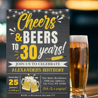 Cheers and Beers to 30 Years, Beer-Themed  Einladung