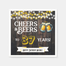 Cheers and Beers to 37 Years Rustic Birthday Party Serviette