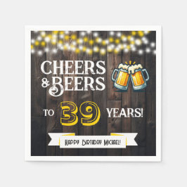 Cheers and Beers to 39 Years Rustic Birthday Party Serviette