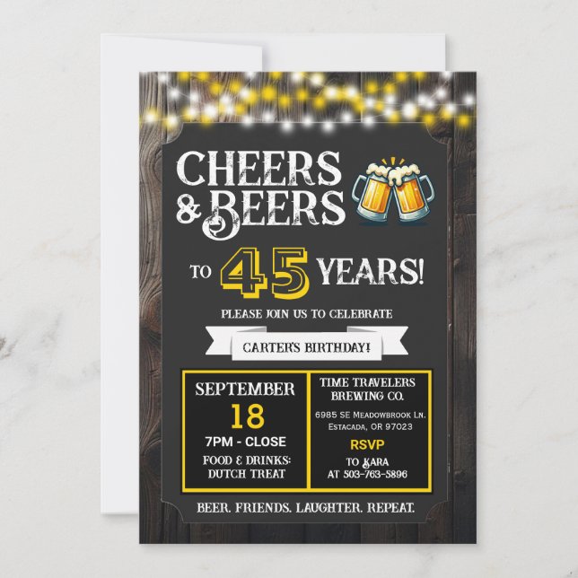 Cheers and Beers to 45 Years Brewery Birthday Einladung (Vorderseite)