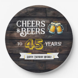 Cheers and Beers to 45 Years Rustic Birthday Pappteller