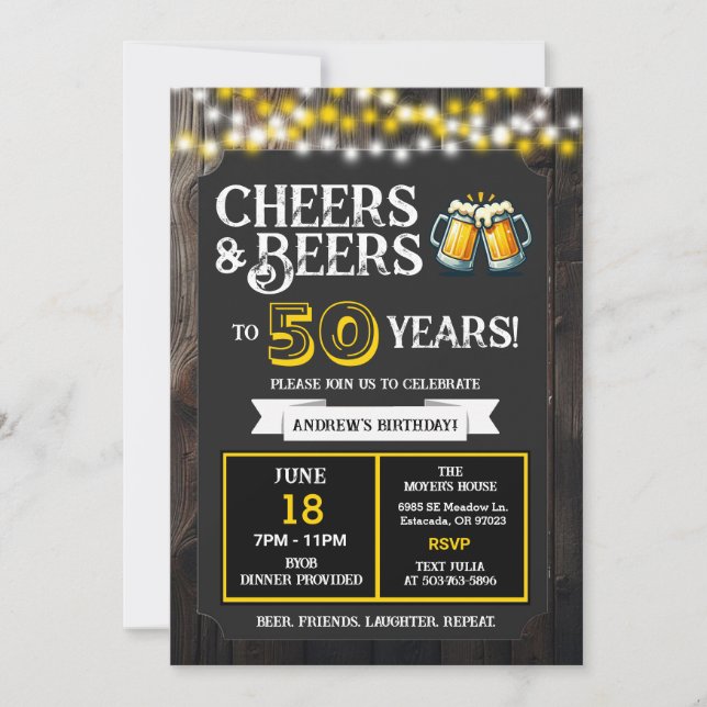 Cheers and Beers to 50 Years Backyard BBQ Birthday Einladung (Vorderseite)