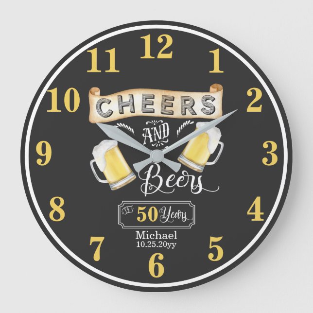Cheers and Beers to 50 Years Birthday Große Wanduhr (Vorderseite)