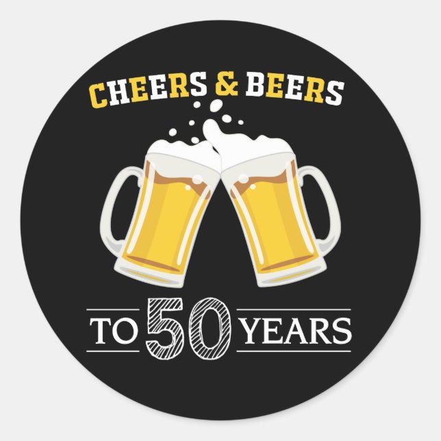 Cheers and Beers to 50 Years Runder Aufkleber (Vorderseite)