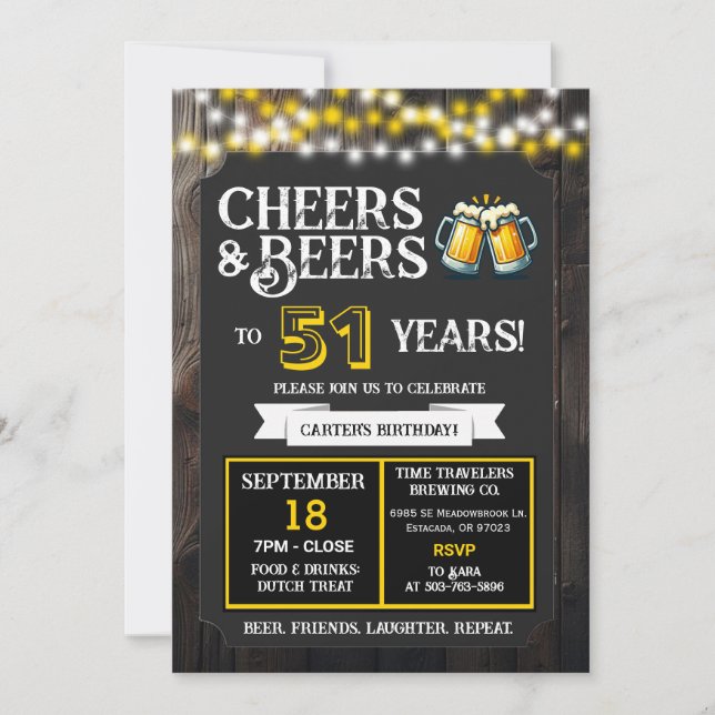 Cheers and Beers to 51 Years Brewery Birthday Einladung (Vorderseite)