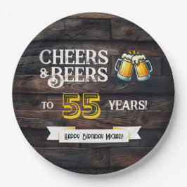 Cheers and Beers to 55 Years Rustic Birthday Pappteller