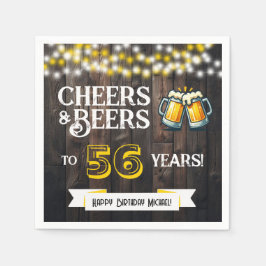 Cheers and Beers to 56 Years Rustic Birthday Party Serviette