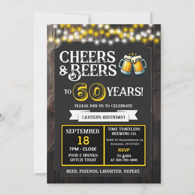 Cheers and Beers to 60 Years Brewery Birthday Einladung (Vorderseite)