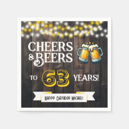 Cheers and Beers to 63 Years Rustic Birthday Party Serviette
