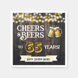 Cheers and Beers to 65 Years Rustic Birthday Party Serviette