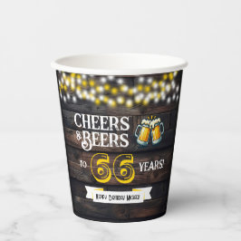 Cheers and Beers to 66 Years Rustic Birthday Pappbecher
