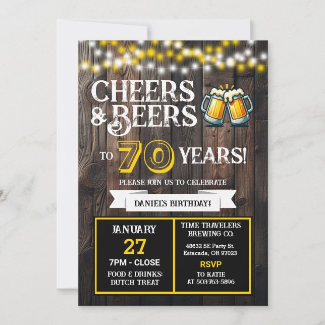 Cheers and Beers to 70 Years Brewery Birthday Einladung (Vorderseite)