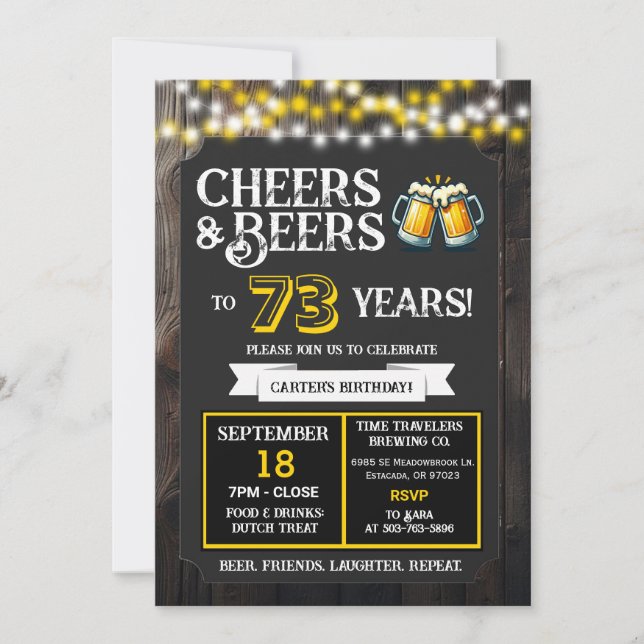 Cheers and Beers to 73 Years Brewery Birthday Einladung (Vorderseite)