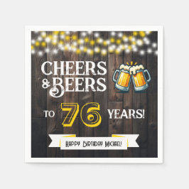 Cheers and Beers to 76 Years Rustic Birthday Party Serviette