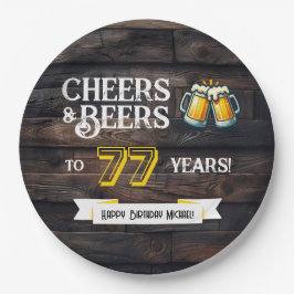 Cheers and Beers to 77 Years Rustic Birthday Pappteller