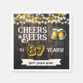 Cheers and Beers to 87 Years Rustic Birthday Party Serviette