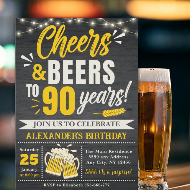 Cheers and Beers to 90 Years, Beer-Themed  Einladung (Von Creator hochgeladen)