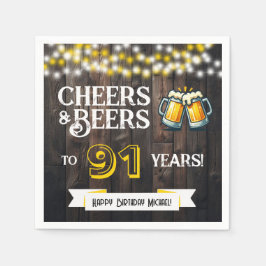 Cheers and Beers to 91 Years Rustic Birthday Party Serviette