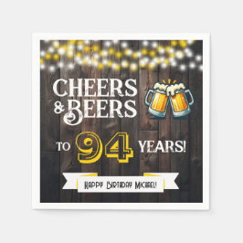 Cheers and Beers to 94 Years Rustic Birthday Party Serviette