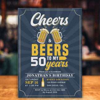 Cheers and Beers to my 50 Years, Any Birthday Einladung