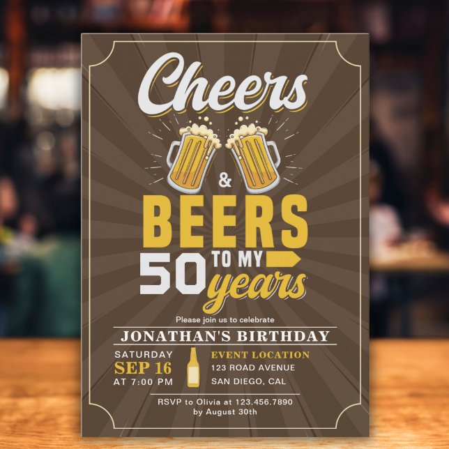 Cheers and Beers to my 50 Years, Any Birthday Einladung (Von Creator hochgeladen)