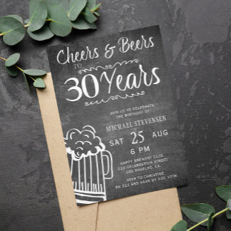 Cheers and Bers 30. Herren Chalkboard Geburtstag Einladung