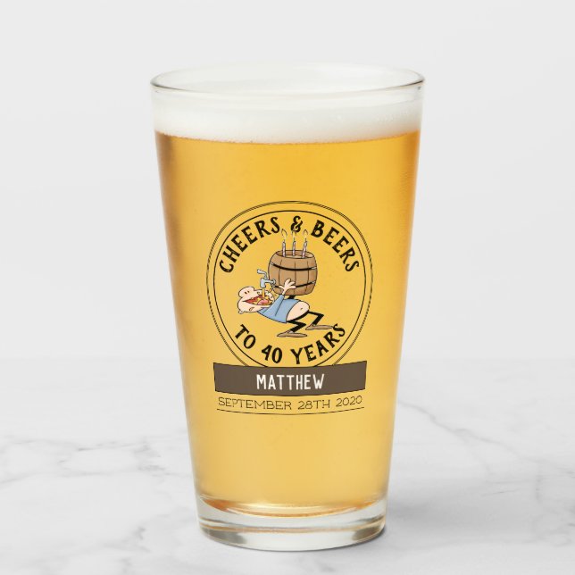 Cheers and Bers 40. Geburtstag Cartoon Glas (Vorne (Gefüllt))