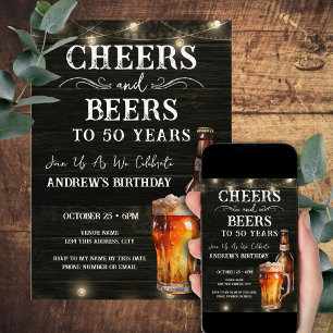 Cheers and Bers 50. Geburtstag Bar Lights Invitati Einladung