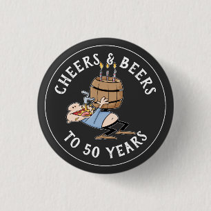 Cheers and Bers 50. Geburtstag schwarz und weiß Button